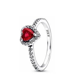 925 Sterling Silver Elevated Red Heart Ring. Size 6